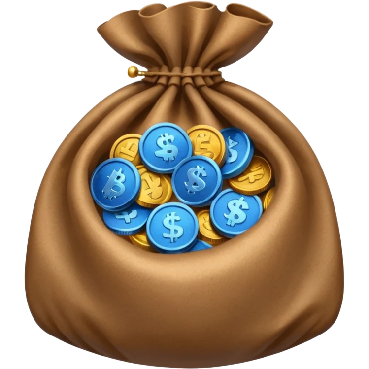blue coins inside an opened brown money bag  emoji