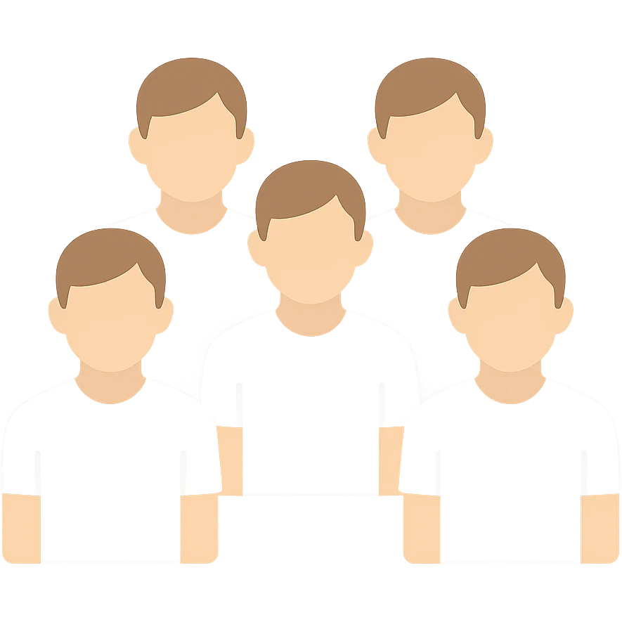 group of 6 men, all with white skin tone, all wearing white shirts, standing together emoji