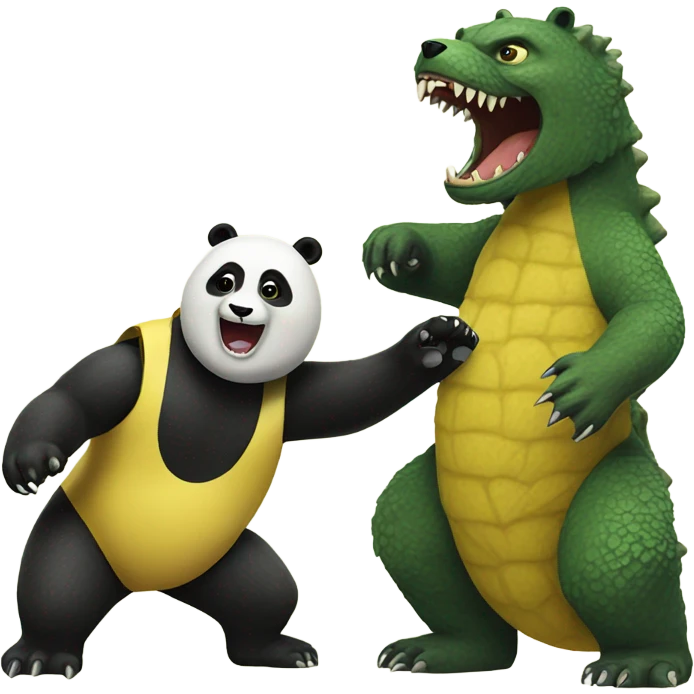 A yellow panda playing with Godzilla  emoji