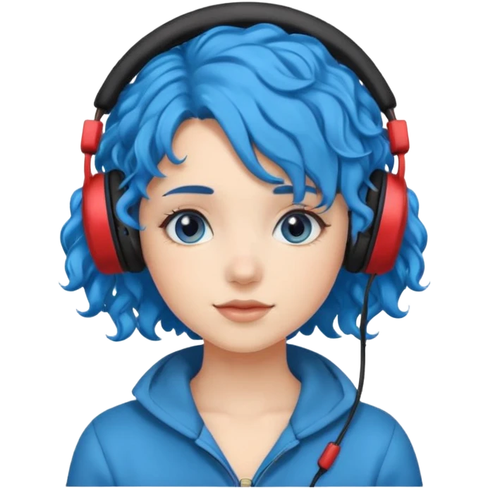 blue haired earringed heaphone wearing girl curly haired emoji