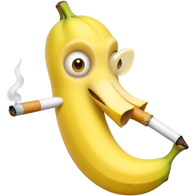 banana with banana-shaped eyes and mouth holding a cigarette emoji