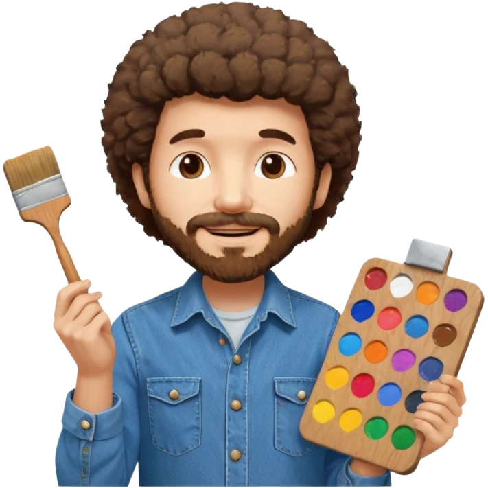 Bob Ross painting on a canvas emoji