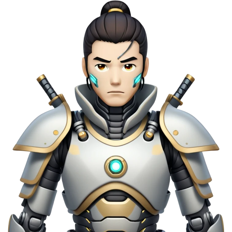 cyborg male samurai with robotic limbs and glowing cybernetic enhancements emoji