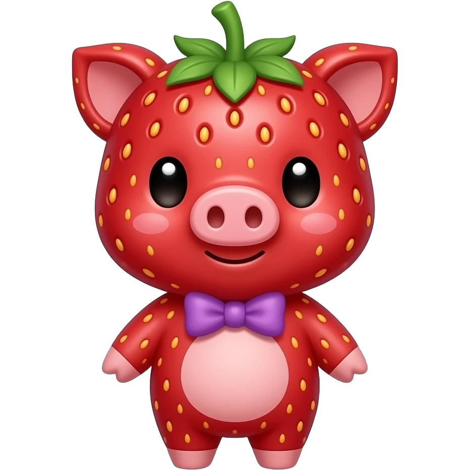 A cute red strawberry pig with a cute purple bow emoji