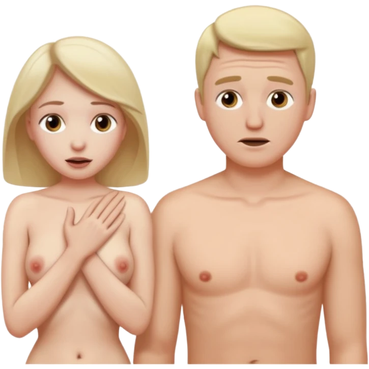 White woman naked and embarrassed in front of white man emoji
