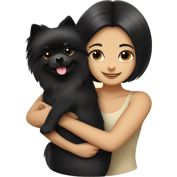 light cream pomeranian hugging black hair girl emoji