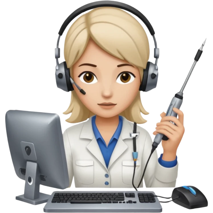 female computer technician fixing damaged computer emoji