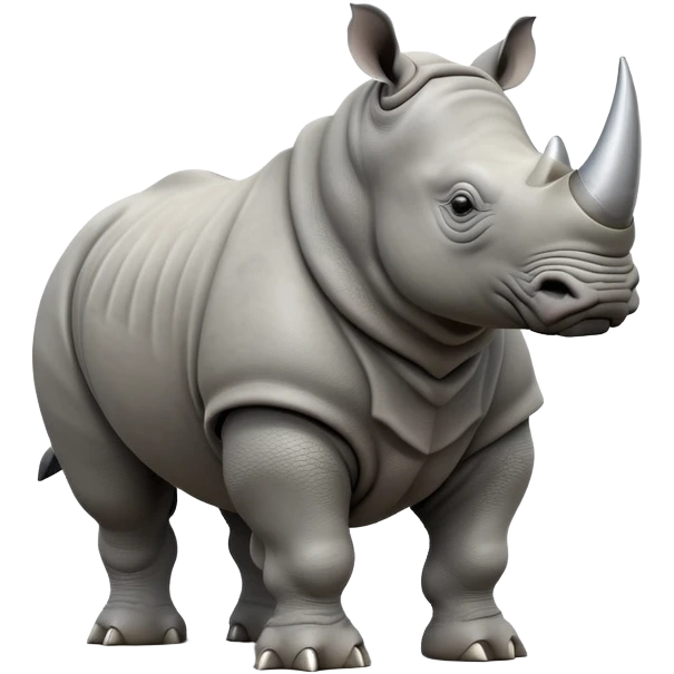 cinematic-rhino--full-body-standing-emoji,-massive-armored-body-poised-powerfully,-thick-horn-curving-slightly-forward,-head-tilted-dramatically,-rough-grey-hide-covered-in-dust,-simplified-yet-realistic-focused-features emoji