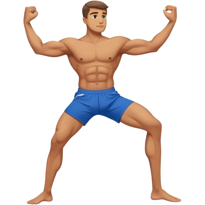 buff man with blue short Crescent Lunge yoga emoji