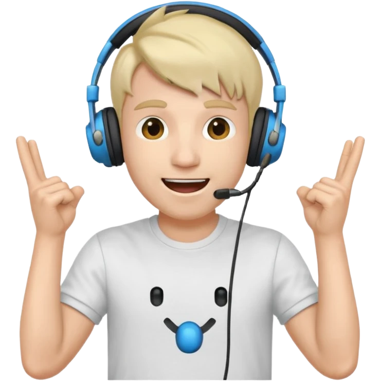 Male, excited, wearing headphone having mic, t-shirt  emoji