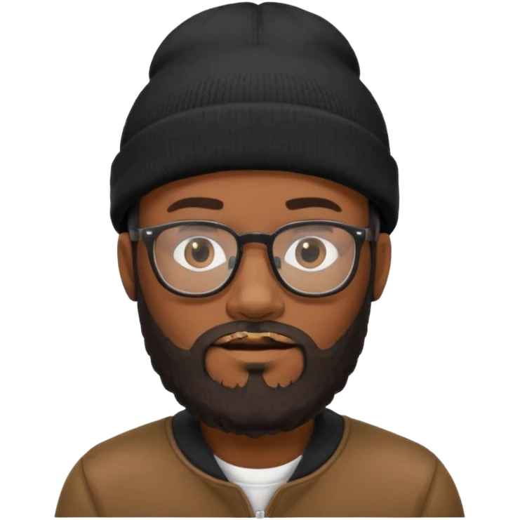 A black man wearing glasses, with a full beard, wearing a black beanie. emoji