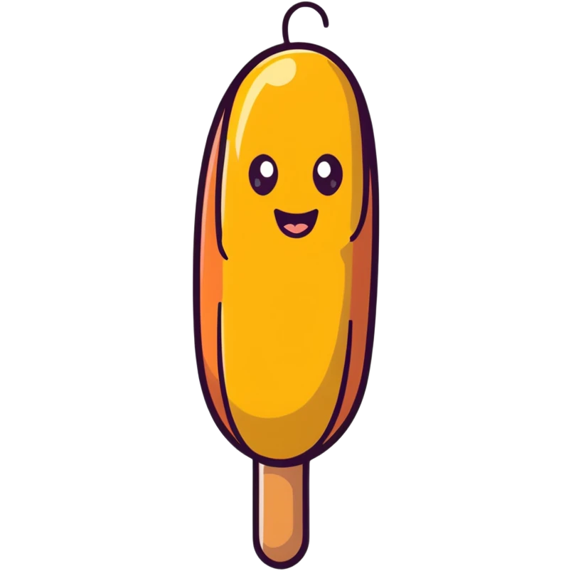 Korean corn dog, cartoonish sticker style, fun emoji