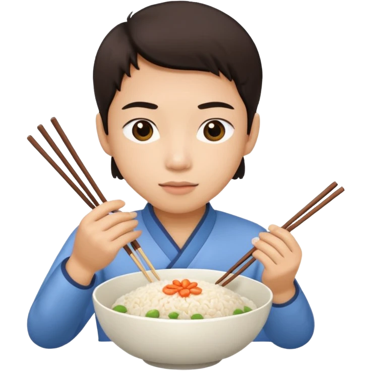 Asian person with chop stick and bowl of rice emoji