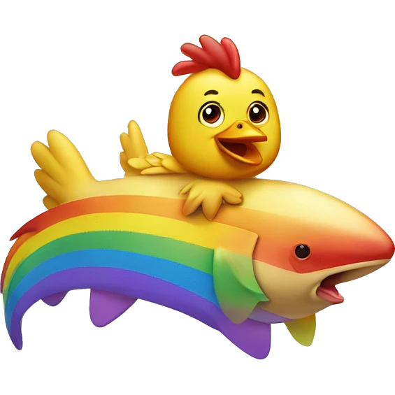 Chicken riding a Rainbow shark emoji