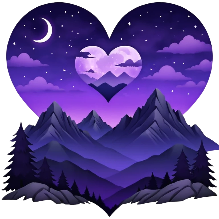emo heart with night sky and silhouette mountains emoji