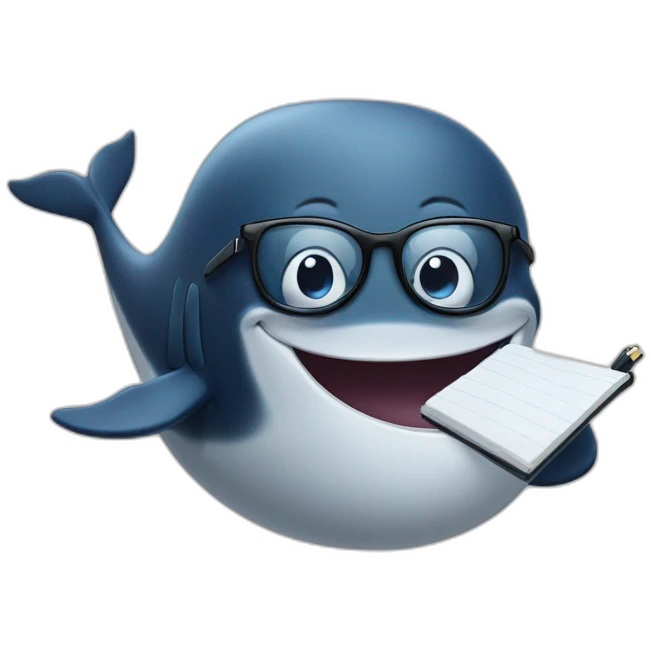whale holding a pen wearing glasses emoji