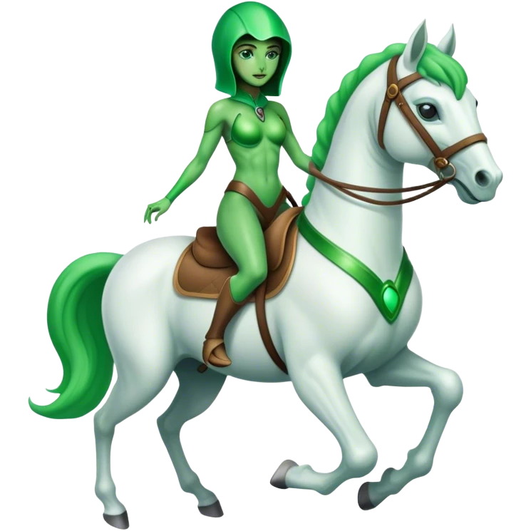 alien green woman, rides white horse
 emoji
