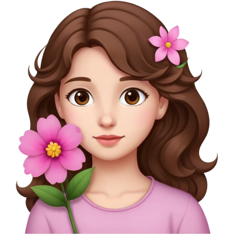 A girl with wavy hair, a flower tucked behind her ear, and a gentle expression. emoji