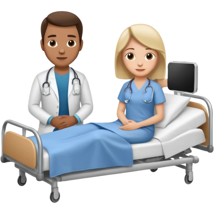 husband in plainclothes sitting beside hospital bed of wife emoji