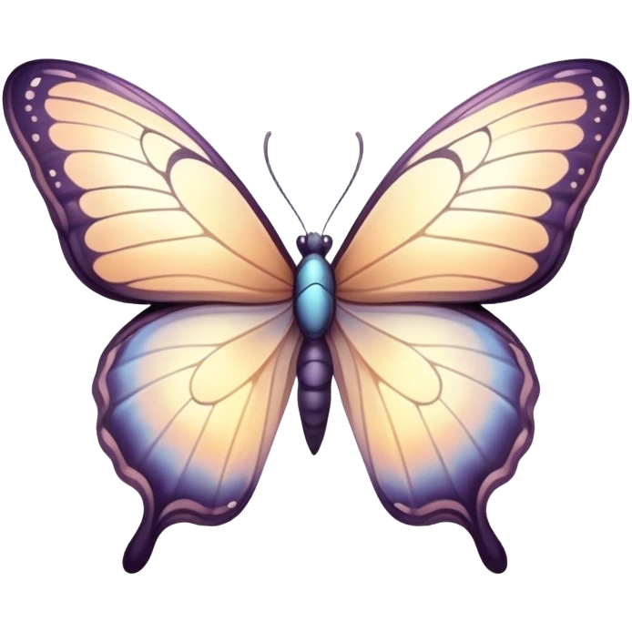 Beautiful and Majestic Butterfly Portrait Emoji, Head and body rendered in serene repose with a gentle, content smile, showcasing a delicately patterned form with softly shimmering wings and eyes peacefully closed in tranquil repose, Simplified yet exquisitely endearing features, highly detailed, glowing with a soft, drowsy pastel light, high shine, relaxed and utterly noble, stylized with an air of timeless natural beauty, soft glowing outline, capturing the essence of a majestic butterfly that embodies the pure enchantment of nature! emoji