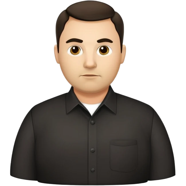 Very fuller-figured businessman with light brown complexion, pear-shaped face with wider jawline, professional demeanor, dark eyes, thick eyebrows, wide nose, short neat beard, short dark hair, wearing a black formal shirt emoji
