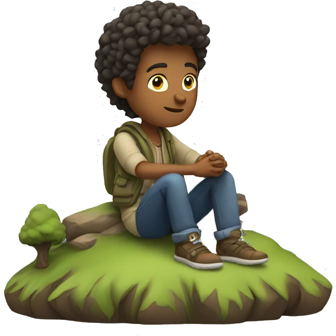 A 19 year boy relax in mountain feel with air emoji