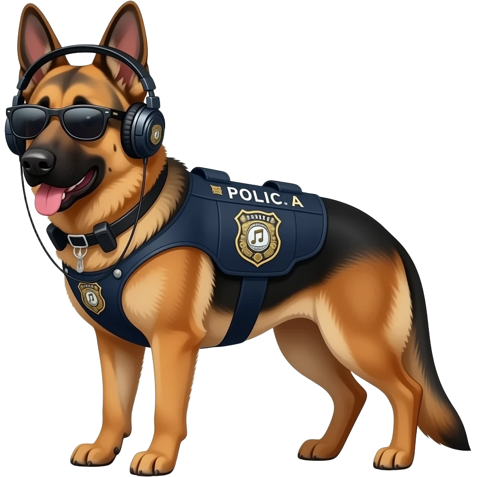 K9 canine german sheppard with sunglasses listening gangster police music emoji