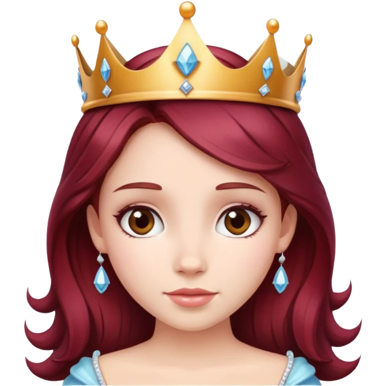 Beautiful burgundy haired girl wearing a princess crown emoji