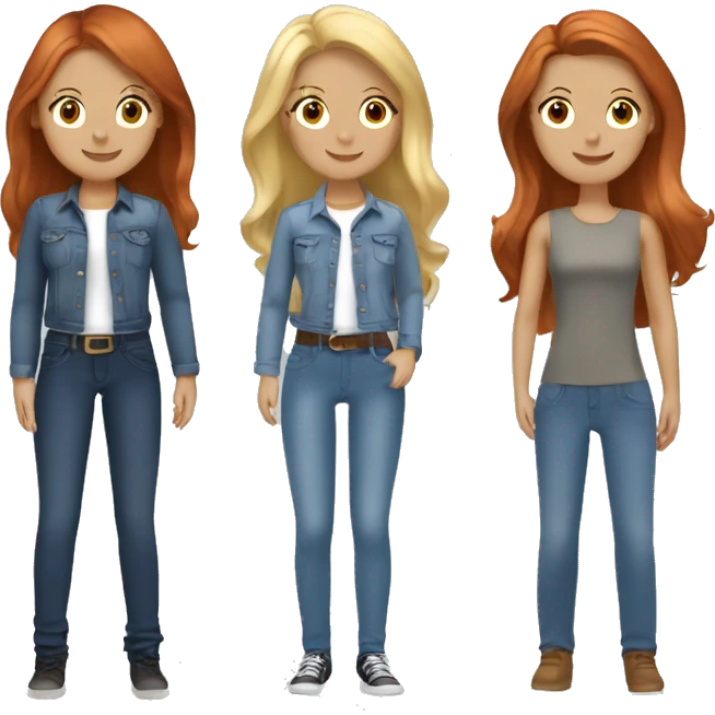 4 girls wearing jeans (2 blondes, 1 brunette & 1 redhead) emoji
