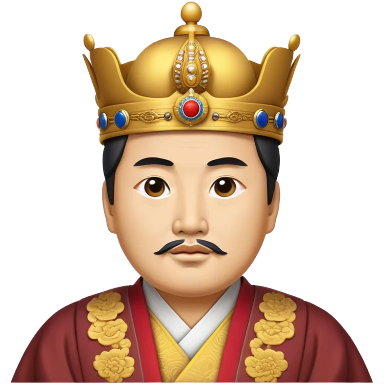 Cinematic Realistic King Sejong Portrait Emoji, depicted as a wise benevolent monarch in traditional Korean royal attire with a thoughtful gaze, rendered with intricate textures and regal soft lighting that captures his historical significance. emoji