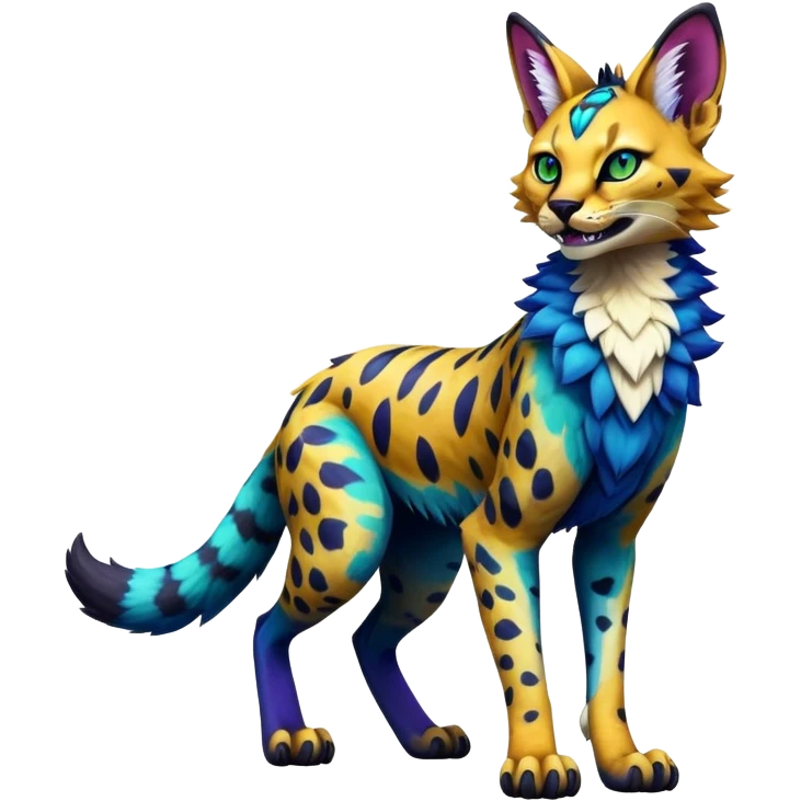 Epic Colorful Dark Sergal-Serval-Vernid full body emoji