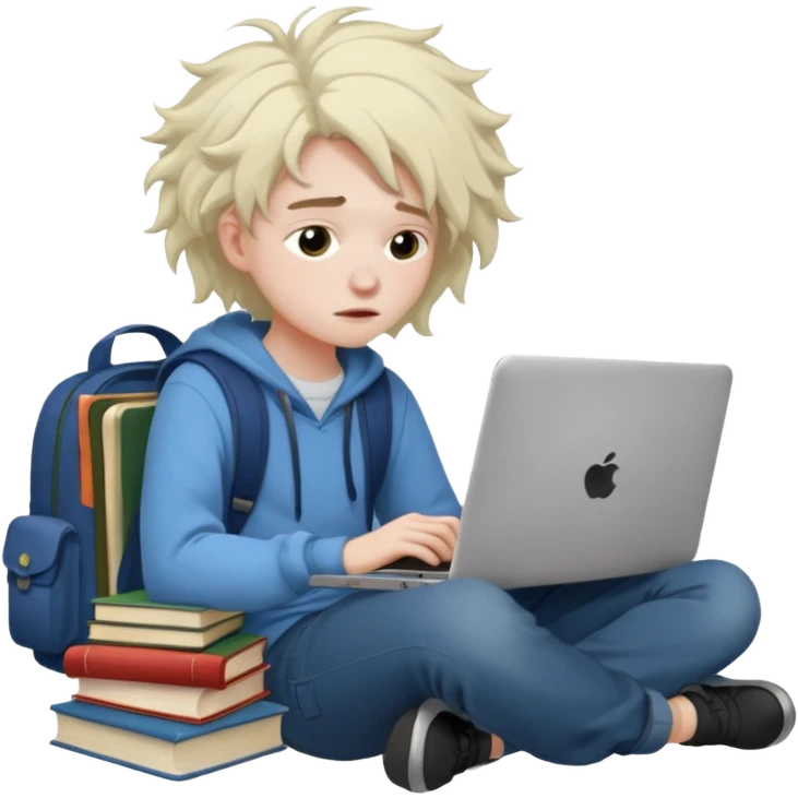 a student crashing out with the laptop on the lap and books on the side emoji