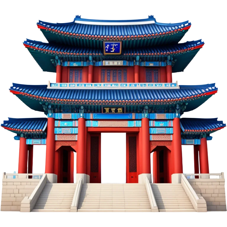 ​Cinematic Realistic Gwanghwamun Gate, depicted as a majestic historic gateway with traditional Korean architectural details, vibrant red and blue accents, and intricate carvings, set against a backdrop of modern Seoul under dynamic, natural lighting that highlights its timeless grandeur, emoji