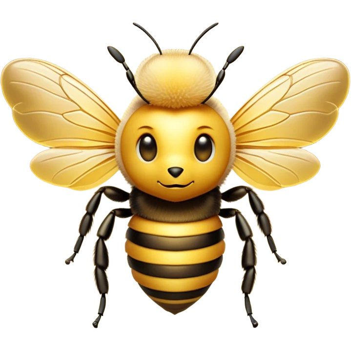 Cinematic Noble Bee Portrait Emoji, Poised and industrious, with a compact, fuzzy body in golden-yellow hues, delicate translucent wings, and a gentle, determined expression with focused eyes, Simplified yet sharp and sophisticated features, highly detailed, glowing with a soft, sunny radiance, high shine, intelligent and diligent, stylized with an air of natural elegance, focused and alert, soft glowing outline, capturing the essence of a watchful and confident bee that appears ready to buzz out of the screen with effortless authority! emoji