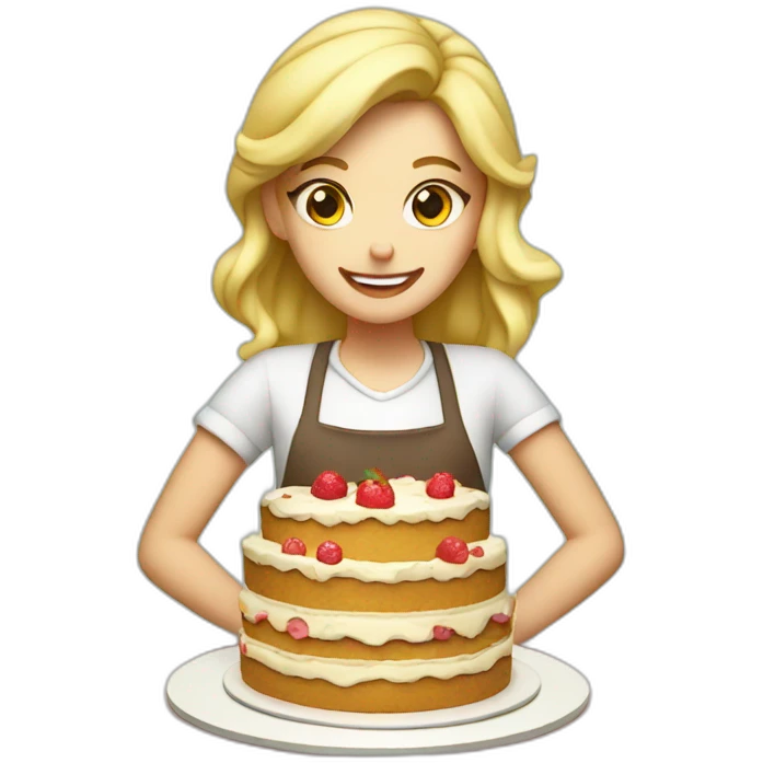 Blond girl in apron makes layered cake emoji