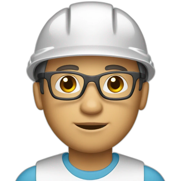 Engineer, white hard hat, fair skintone, bowl haircut, glasses emoji