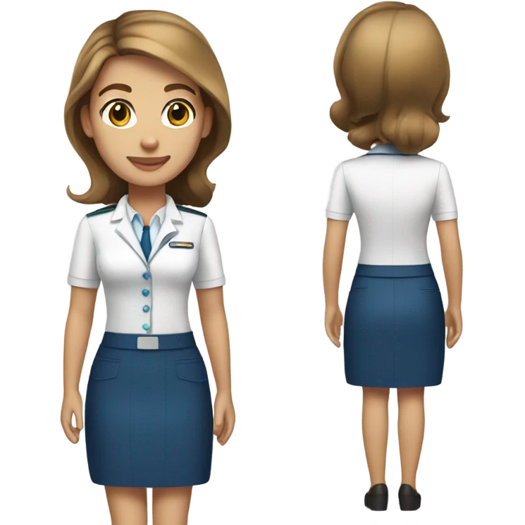 flight attendant wearing blue skirt white shirt brown hair light skin  emoji