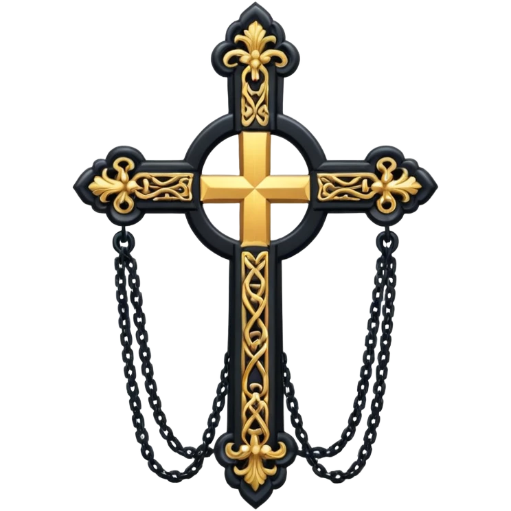 Ein christen kreuz in schwarz ohne Jesus schön verziert mit ketten auf weißem Hintergrund emoji