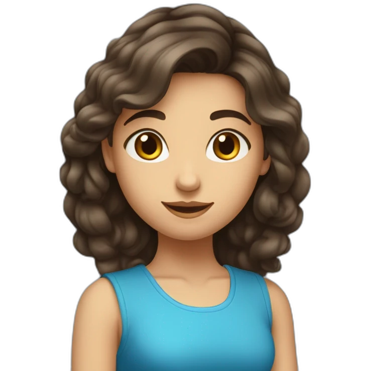 adolecente fille brune aux yeux bleu heureuse cheveux detaché emoji