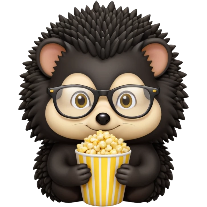 black hedgehog with glasses eating pop corn emoji