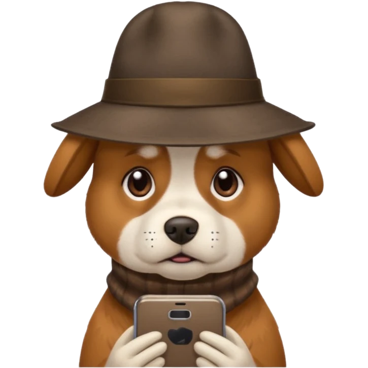 dog with a hat who is sad at his mobile phone emoji