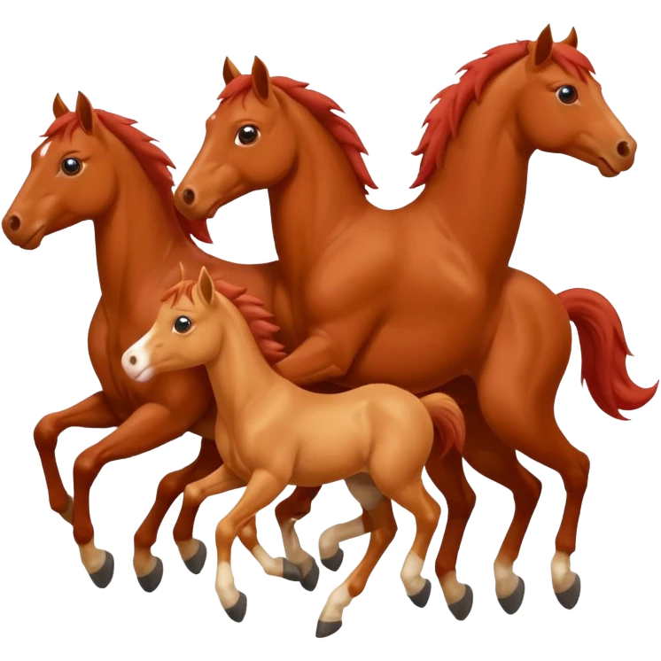 red horse and two baby horses agressive running money on the saddle emoji