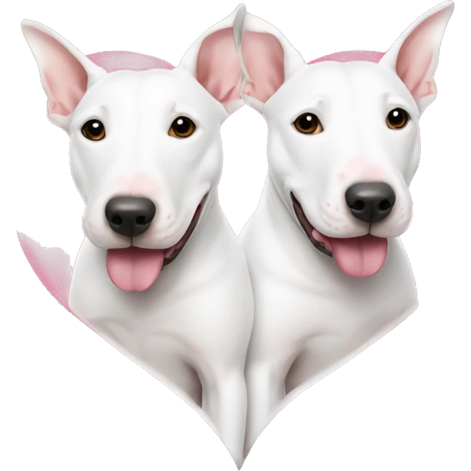 Two bull terriers lie in the shape of a heart, cute, white emoji