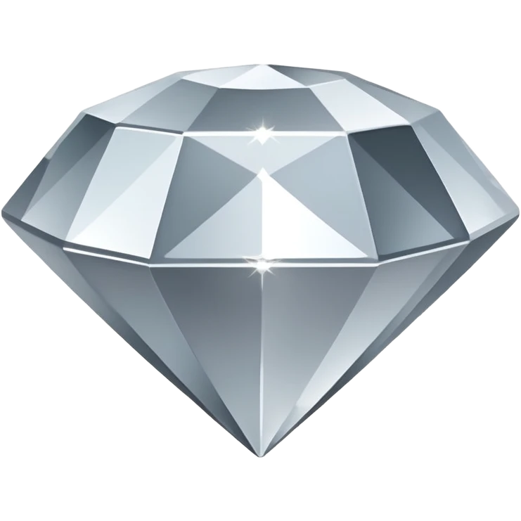 A faceted diamond emoji made of silver chrome, smooth reflective surfaces, soft metallic shine, minimalistic and clean design, iOS emoji style, centered on white background, soft studio lighting emoji