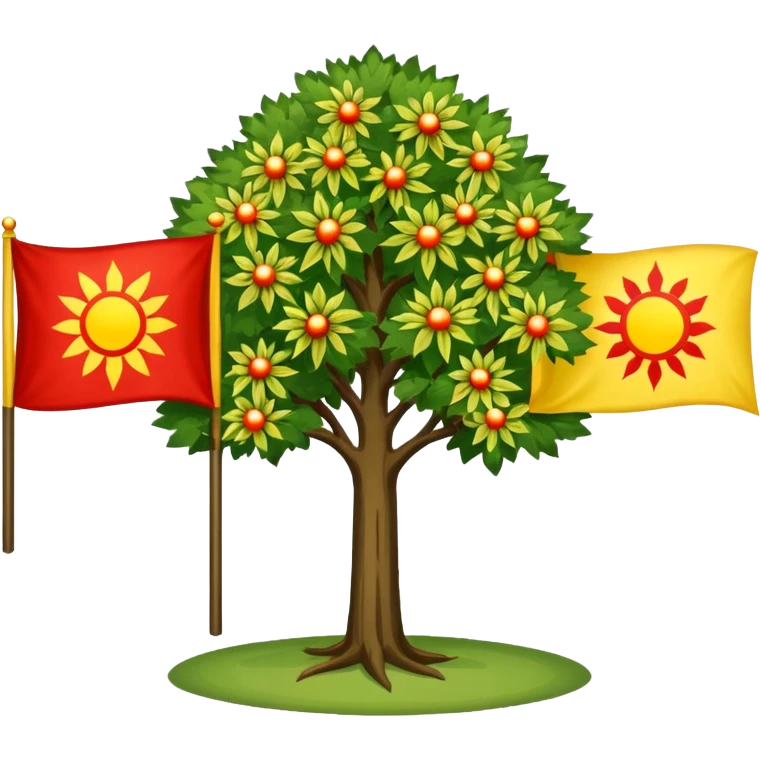 Флаг Чувашии(две мелкие красные полосы снизу, жёлтый фон, чувашское древо и три чувашских солнца из мифологии)  emoji