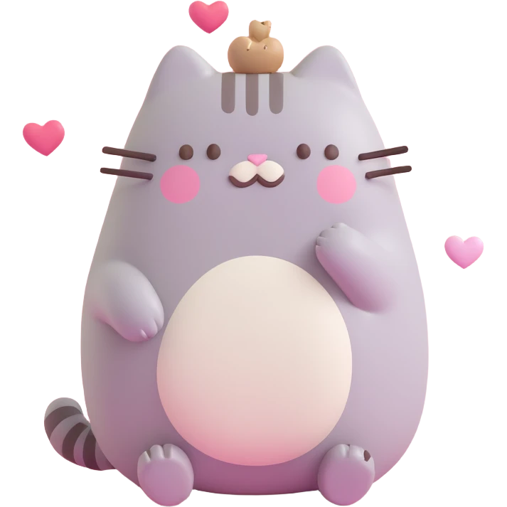Pusheen the cat in love, 3D style, hearts, cute, soft colors emoji