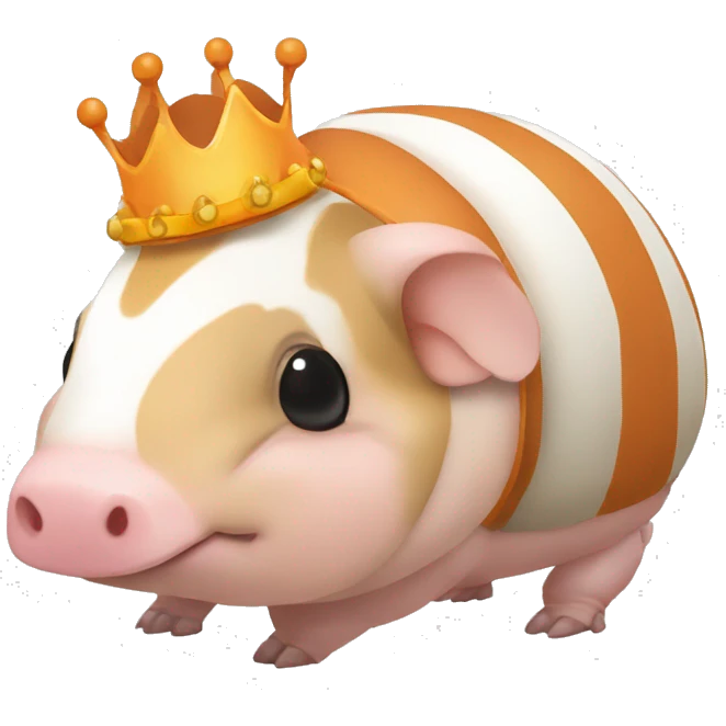 Orange and white piebald chubby round armadillo pig panda centipede armadillo wearing a crown emoji