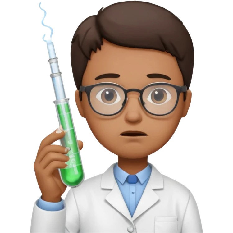 Frowns with Glasses,  Disappointed Scientist: Lab coat, thin glasses, holding test tube, upset expression
 emoji