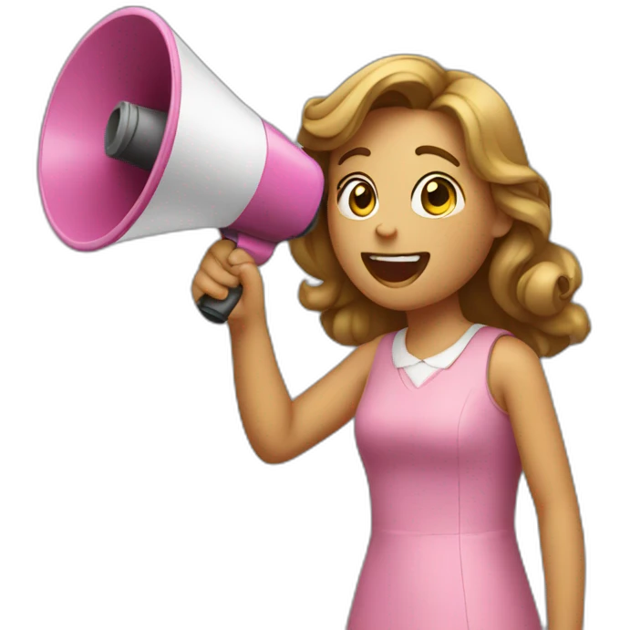 a girl in a pink dress talking into a megaphone emoji