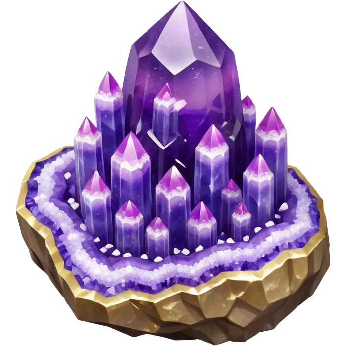 3D render of Rock Candy Geode, made entirely of dessert materials, glistening sugar crystal texture, sjagged translucent purple sugar crystals, delicious confectionery aesthetic, Apple emoji style, isolated on white background --v 6.0. emoji